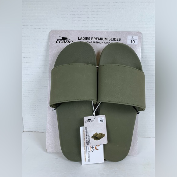 NWT Crane Ladies Slides Sz 10 Sandals Olive Green (S606) - Picture 1 of 5